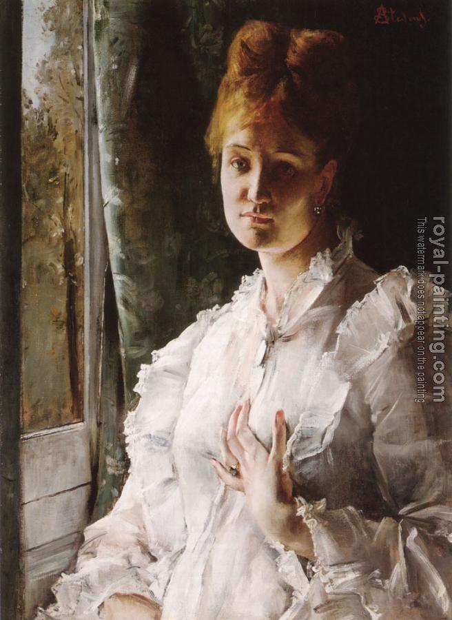 Alfred Stevens : Portrait of a Woman in White